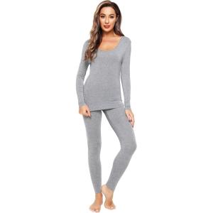 imageWiWi Soft Underwear for Women Thermal Long Johns Sets Super Warm Base Layer Top Pants Pajamas Set Viscose from Bamboo S3XAheather Grey