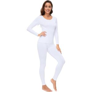 imageWiWi Soft Underwear for Women Thermal Long Johns Sets Super Warm Base Layer Top Pants Pajamas Set Viscose from Bamboo S3XApure White