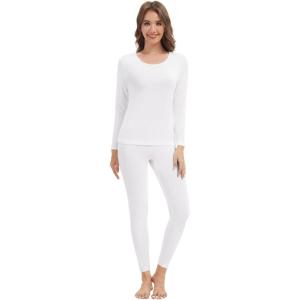 imageWiWi Soft Underwear for Women Thermal Long Johns Sets Super Warm Base Layer Top Pants Pajamas Set Viscose from Bamboo S3XAraw White