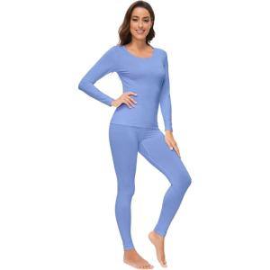 imageWiWi Soft Underwear for Women Thermal Long Johns Sets Super Warm Base Layer Top Pants Pajamas Set Viscose from Bamboo S3XAsky Blue