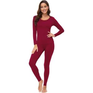 imageWiWi Soft Underwear for Women Thermal Long Johns Sets Super Warm Base Layer Top Pants Pajamas Set Viscose from Bamboo S3XAwine Red