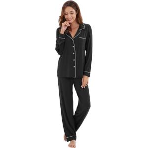 imageWiWi Viscose from Bamboo Pajamas Set for Women Soft Button Down Sleepwear Pj Lightweight Lounge Sets Loungewear SXXLAblack