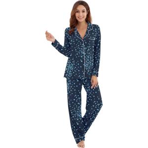 imageWiWi Viscose from Bamboo Pajamas Set for Women Soft Button Down Sleepwear Pj Lightweight Lounge Sets Loungewear SXXLAblue Flowers