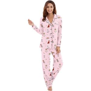 imageWiWi Viscose from Bamboo Pajamas Set for Women Soft Button Down Sleepwear Pj Lightweight Lounge Sets Loungewear SXXLAcute Dog