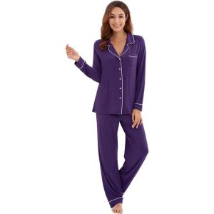 imageWiWi Viscose from Bamboo Pajamas Set for Women Soft Button Down Sleepwear Pj Lightweight Lounge Sets Loungewear SXXLAdark Purple