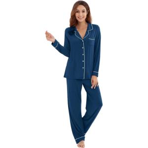 imageWiWi Viscose from Bamboo Pajamas Set for Women Soft Button Down Sleepwear Pj Lightweight Lounge Sets Loungewear SXXLAink Blue