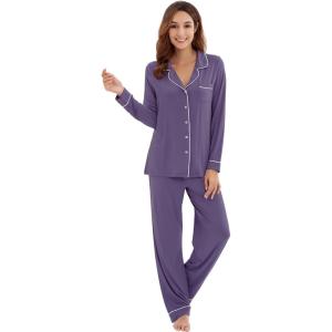 imageWiWi Viscose from Bamboo Pajamas Set for Women Soft Button Down Sleepwear Pj Lightweight Lounge Sets Loungewear SXXLAlavender