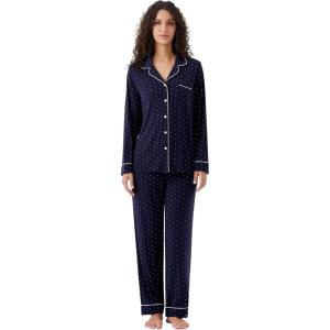 imageWiWi Viscose from Bamboo Pajamas Set for Women Soft Button Down Sleepwear Pj Lightweight Lounge Sets Loungewear SXXLAnavyWhite Dots