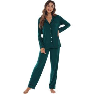 imageWiWi Viscose from Bamboo Pajamas Set for Women Soft Button Down Sleepwear Pj Lightweight Lounge Sets Loungewear SXXLApeacock Green