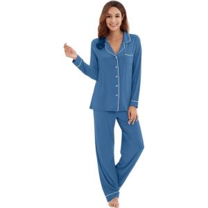 imageWiWi Viscose from Bamboo Pajamas Set for Women Soft Button Down Sleepwear Pj Lightweight Lounge Sets Loungewear SXXLAprussian Blue