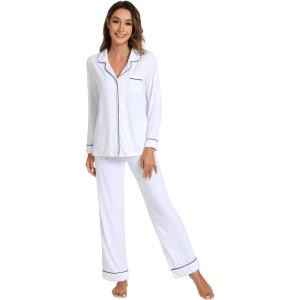 imageWiWi Viscose from Bamboo Pajamas Set for Women Soft Button Down Sleepwear Pj Lightweight Lounge Sets Loungewear SXXLApure White