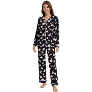 imageWiWi Viscose from Bamboo Pajamas Set for Women Soft Button Down Sleepwear Pj Lightweight Lounge Sets Loungewear SXXLAwhite Ghost on Black