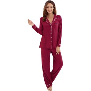 imageWiWi Viscose from Bamboo Pajamas Set for Women Soft Button Down Sleepwear Pj Lightweight Lounge Sets Loungewear SXXLAwine