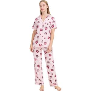 imageWiWi Viscose from Bamboo Pajamas Set for Women Soft Button Down Sleepwear Pj Lightweight Lounge Sets Loungewear SXXLBcoffee Cup