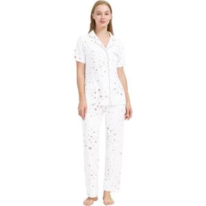 imageWiWi Viscose from Bamboo Pajamas Set for Women Soft Button Down Sleepwear Pj Lightweight Lounge Sets Loungewear SXXLBwhite Stars