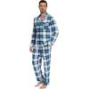 imageWiWi Mens Pajama Set Soft Sleepwear Button Down Pajamas Sets Classic Notch Collar Loungewear Viscose from Bamboo Pjs SXXLAnavyGreen Plaid