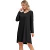 imageWiWi Womens Nightgown Soft Ribbed Long Sleeve Nightshirt Bamboo Viscose VNeck Sleepwear Casual Sleep Shirt SXXLBlack