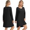 imageWiWi Womens Nightgown Soft Ribbed Long Sleeve Nightshirt Bamboo Viscose VNeck Sleepwear Casual Sleep Shirt SXXLBlack