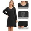 imageWiWi Womens Nightgown Soft Ribbed Long Sleeve Nightshirt Bamboo Viscose VNeck Sleepwear Casual Sleep Shirt SXXLBlack