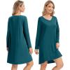 imageWiWi Womens Nightgown Soft Ribbed Long Sleeve Nightshirt Bamboo Viscose VNeck Sleepwear Casual Sleep Shirt SXXLBlue Opal