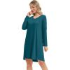 imageWiWi Womens Nightgown Soft Ribbed Long Sleeve Nightshirt Bamboo Viscose VNeck Sleepwear Casual Sleep Shirt SXXLBlue Opal