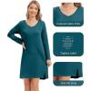 imageWiWi Womens Nightgown Soft Ribbed Long Sleeve Nightshirt Bamboo Viscose VNeck Sleepwear Casual Sleep Shirt SXXLBlue Opal