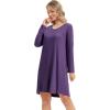 imageWiWi Womens Nightgown Soft Ribbed Long Sleeve Nightshirt Bamboo Viscose VNeck Sleepwear Casual Sleep Shirt SXXLDark Purple