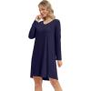 imageWiWi Womens Nightgown Soft Ribbed Long Sleeve Nightshirt Bamboo Viscose VNeck Sleepwear Casual Sleep Shirt SXXLNavy