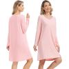 imageWiWi Womens Nightgown Soft Ribbed Long Sleeve Nightshirt Bamboo Viscose VNeck Sleepwear Casual Sleep Shirt SXXLPeach Pink
