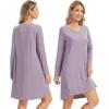 imageWiWi Womens Nightgown Soft Ribbed Long Sleeve Nightshirt Bamboo Viscose VNeck Sleepwear Casual Sleep Shirt SXXLPurple Sage