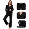 imageWiWi Womens Pajama Set Soft Ribbed Lounge Sets Long Seeve Sleepwear Button Down Pants Warm Nightwear PJs SXXLBlack