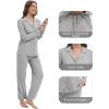 imageWiWi Womens Pajama Set Soft Ribbed Lounge Sets Long Seeve Sleepwear Button Down Pants Warm Nightwear PJs SXXLHeather Grey
