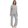 imageWiWi Womens Pajama Set Soft Ribbed Lounge Sets Long Seeve Sleepwear Button Down Pants Warm Nightwear PJs SXXLHeather Grey