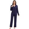 imageWiWi Womens Pajama Set Soft Ribbed Lounge Sets Long Seeve Sleepwear Button Down Pants Warm Nightwear PJs SXXLNavy Blue