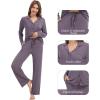 imageWiWi Womens Pajama Set Soft Ribbed Lounge Sets Long Seeve Sleepwear Button Down Pants Warm Nightwear PJs SXXLPurplish Grey