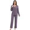 imageWiWi Womens Pajama Set Soft Ribbed Lounge Sets Long Seeve Sleepwear Button Down Pants Warm Nightwear PJs SXXLPurplish Grey