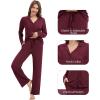 imageWiWi Womens Pajama Set Soft Ribbed Lounge Sets Long Seeve Sleepwear Button Down Pants Warm Nightwear PJs SXXLWine Red