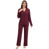 imageWiWi Womens Pajama Set Soft Ribbed Lounge Sets Long Seeve Sleepwear Button Down Pants Warm Nightwear PJs SXXLWine Red