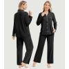 imageWiWi Womens Pajama Sets 2 Piece Button Down Lounge Set Soft Ribbed Long Sleeve Top and Pants Sleepwear SXXLBlack