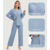 imageWiWi Womens Pajama Sets 2 Piece Button Down Lounge Set Soft Ribbed Long Sleeve Top and Pants Sleepwear SXXLGrayish Blue