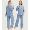 imageWiWi Womens Pajama Sets 2 Piece Button Down Lounge Set Soft Ribbed Long Sleeve Top and Pants Sleepwear SXXLGrayish Blue