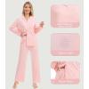 imageWiWi Womens Pajama Sets 2 Piece Button Down Lounge Set Soft Ribbed Long Sleeve Top and Pants Sleepwear SXXLPeach Pink