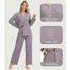 imageWiWi Womens Pajama Sets 2 Piece Button Down Lounge Set Soft Ribbed Long Sleeve Top and Pants Sleepwear SXXLPurplish Grey