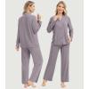 imageWiWi Womens Pajama Sets 2 Piece Button Down Lounge Set Soft Ribbed Long Sleeve Top and Pants Sleepwear SXXLPurplish Grey