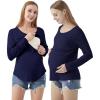imageWiWi Womens Maternity Pajamas Top Viscose from Bamboo Pjs for Breastfeeding Long Sleeve Nursing Loungewear Pajamas SXXLNavy