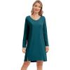 imageWiWi Womens Nightgown Soft Ribbed Long Sleeve Nightshirt Bamboo Viscose VNeck Sleepwear Casual Sleep Shirt SXXLBlue Opal