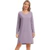imageWiWi Womens Nightgown Soft Ribbed Long Sleeve Nightshirt Bamboo Viscose VNeck Sleepwear Casual Sleep Shirt SXXLPurple Sage