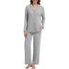 imageWiWi Womens Pajama Set Soft Ribbed Lounge Sets Long Seeve Sleepwear Button Down Pants Warm Nightwear PJs SXXLHeather Grey