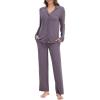 imageWiWi Womens Pajama Set Soft Ribbed Lounge Sets Long Seeve Sleepwear Button Down Pants Warm Nightwear PJs SXXLPurplish Grey