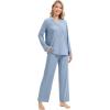 imageWiWi Womens Pajama Sets 2 Piece Button Down Lounge Set Soft Ribbed Long Sleeve Top and Pants Sleepwear SXXLGrayish Blue